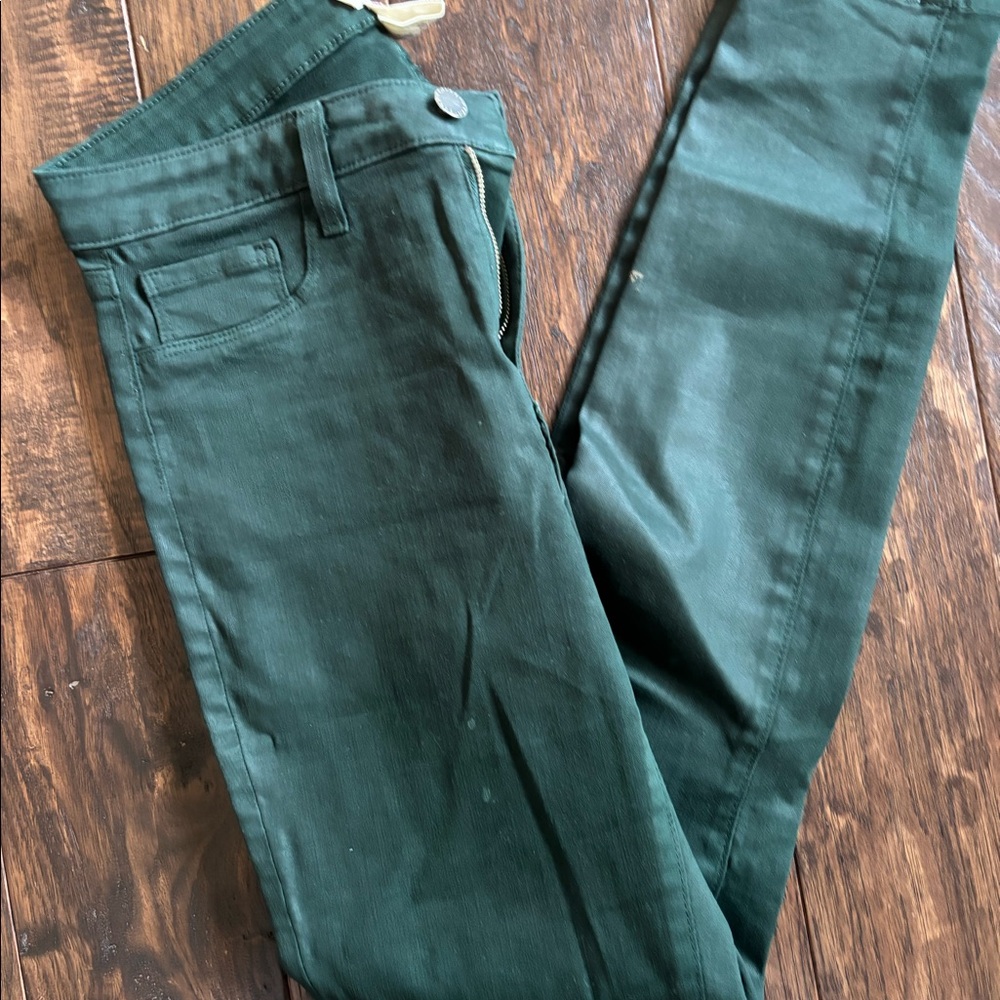 L Agence green coated cropped straight leg